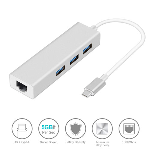 usb Type C To LAN and usb Hub - White
