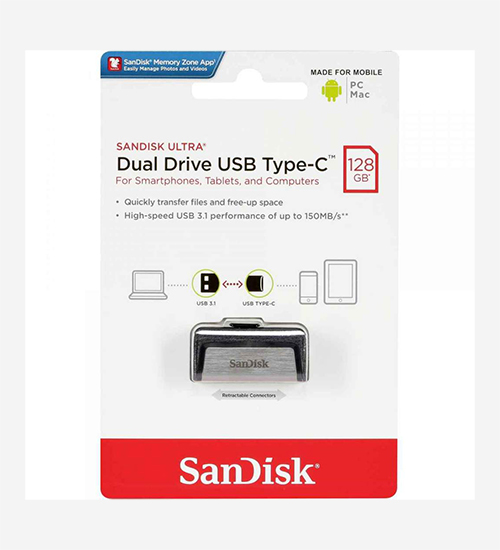 sandisk ultra 128gb dual drive usb type-c flash drivee