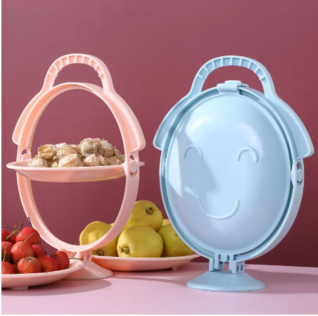 3 In 1 Modern Living Room Creative Shape Folding Snack Rack Plastic Double Layers Snack Storage Box Fruit Plate