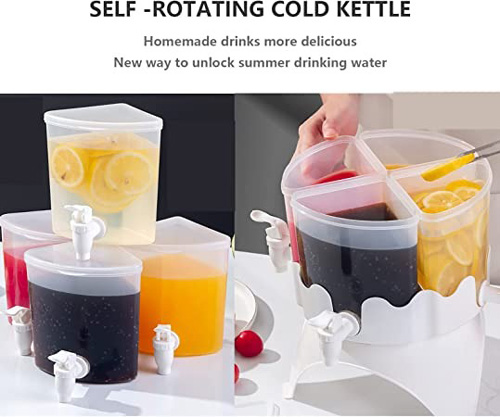 Four Grid Party Beverage Dispenser with Rotating Base | 5.5L Beverage Dispenser for Refrigerator | Cold Kettle with Tap | Juice Dispensers for Parties or Outdoor, Used to Hold Juice, Coffee, Tea, Milk