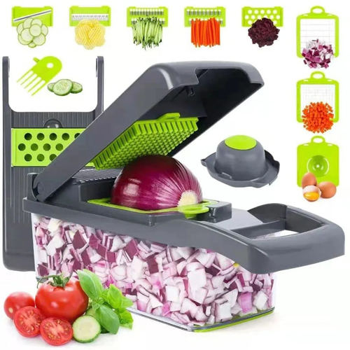 10-in-1,9 Blade Vegetable Slicer,Onion Mincer Chopper,Vegetable Chopper,Cutter,Dicer,Egg Slicer with Container (Gray)