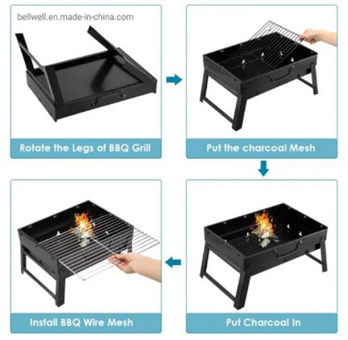 Folding Portable Outdoor Barbeque Charcoal Bbq Grill Oven Black Carbon Steel