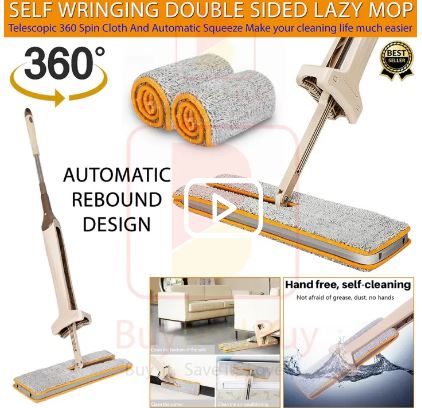 Self Wringing Double Sided Lazy Mop Telescopic 360 Spin Cloth And Automatic Squeeze,Make your cleaning life much easier with the double sided lazy mop with self-wringing ability