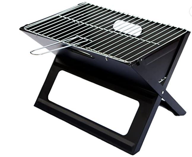 Direct Designs - Notebook Folding Grill - Portable Picnic BBQ with Chrome Plated Cooking Grid (Black)