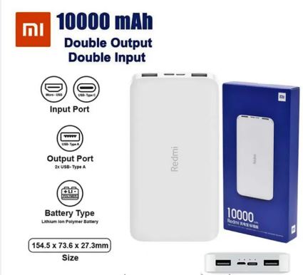 Mi redmi power bank 10000 mah original - 18W fast charging wih dual USB ports and charging cable