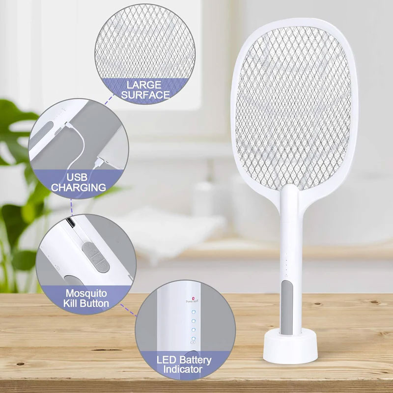 Mosquito Killer Racket, 2 in 1 Rechargeable Mosquito Lamp With LED Light & Charging Stand
